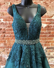 Deep Green Corset Prom Dresses, Tulle Lace V Neck Long Corset Prom Dress Corset Formal Dress outfit, Deep Green Prom Dresses