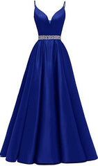 A-line Royal Blue Corset Prom Dresses, Satin Corset Prom Dress With Beading outfit, A-line Royal Blue Prom Dresses