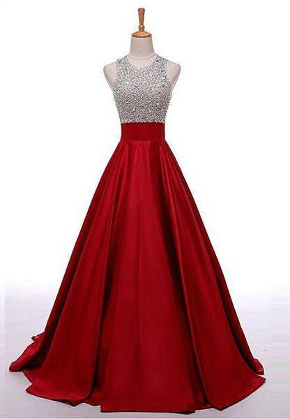2024 Gorgeous Red Sequins Floor-Length/Long A-Line/Princess Satin Corset Prom Dresses outfit, Bridesmaid Dresses Idea