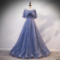 Blue Elegant A Line Long Corset Prom Dress, Blue Evening Gown Graduation Dress outfits, Semi Formal Outfit