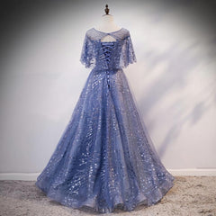 Blue Elegant A Line Long Corset Prom Dress, Blue Evening Gown Graduation Dress outfits, Formal