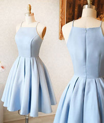 cute a line halter light blue short Corset Homecoming Corset Prom dress short simple satin baby blue party dress Outfits, Party Dress In Store