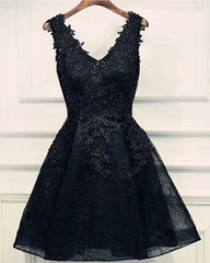 black v neck beading Corset Homecoming dresses v neck short Corset Prom dresses sleeveless short lace appliques layers cocktail dresses outfit, Party Dress And Gown