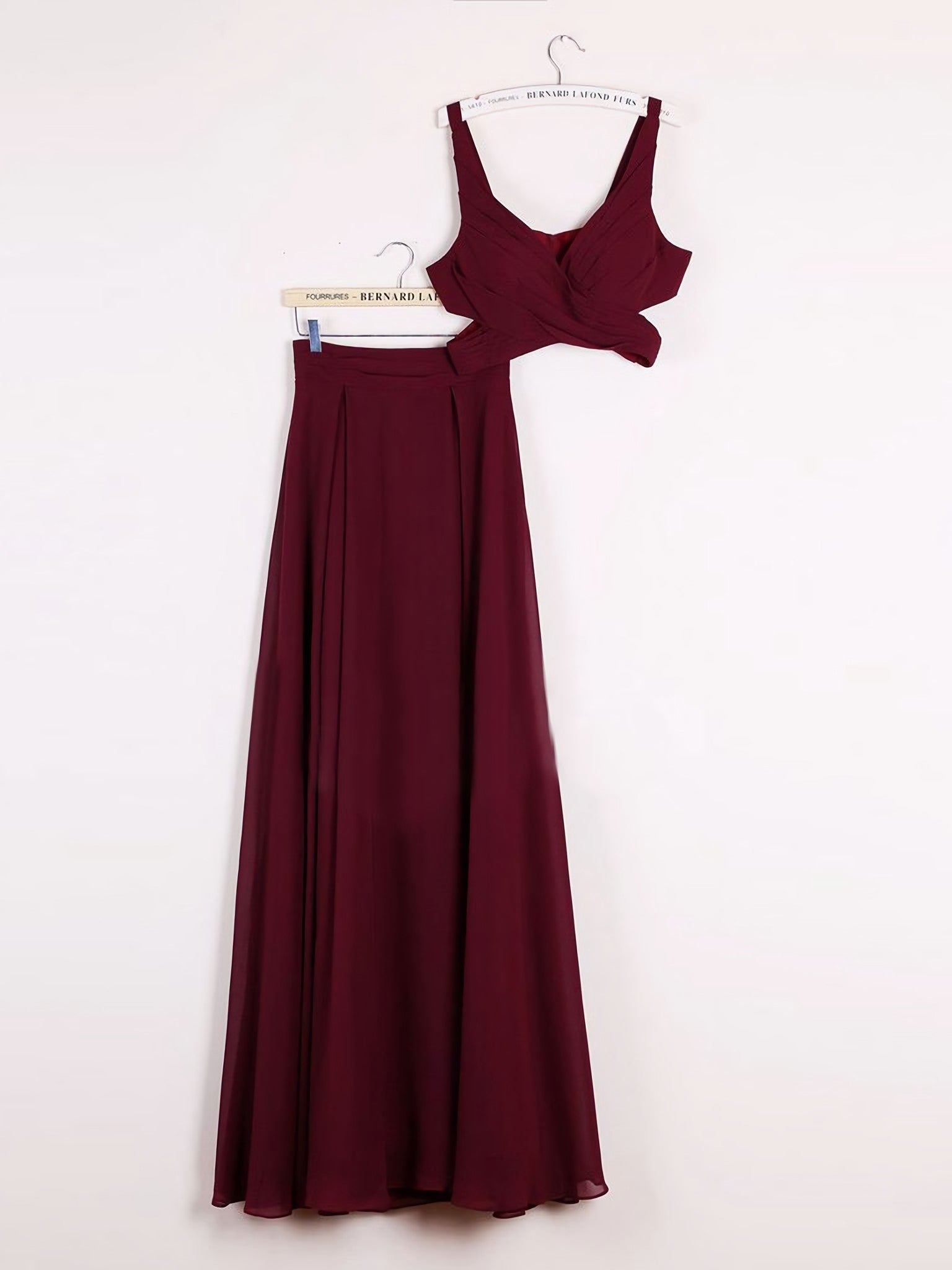 2 Pieces Long Simple Flowy Chiffon V Neck Corset Prom Dresses outfit, Prom Dresses Designer