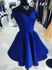 A Line Off The Shoulder V Neck Royal Blue Short Knee Length Taffeta Dc07 Corset Prom Dresses outfit, Prom Dress Styles