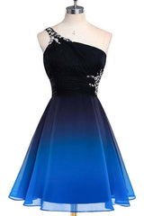 A Line Ombre Blue And Black One Shoulder Short Dc289 Corset Prom Dresses outfit, Prom Dresses For Girl