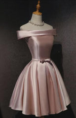 Pink Satin Off Shoulder Cute 2024 Pink Corset Homecoming Dresses outfit, Party Dress Outfits Ideas