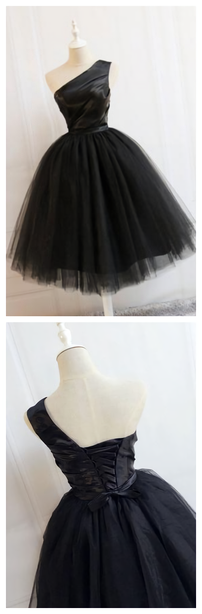 Black One Shoulder Short Black Tulle Corset Homecoming Dresses outfit, Formal Dress For Party Wear