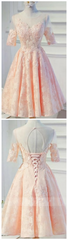 Sleeves Backless Lace A Line Corset Homecoming Dresses outfit, Formal Dress For Wedding Reception