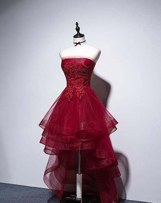 High Quality Wine Red High Low Lace Women Corset Homecoming Dresses outfit, Party Dress Inspo