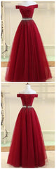 A Line Burgundy Off The Shoulder Lace Up Tulle Sweetheart Long Corset Prom Dresses outfit, Formal Dress Websites