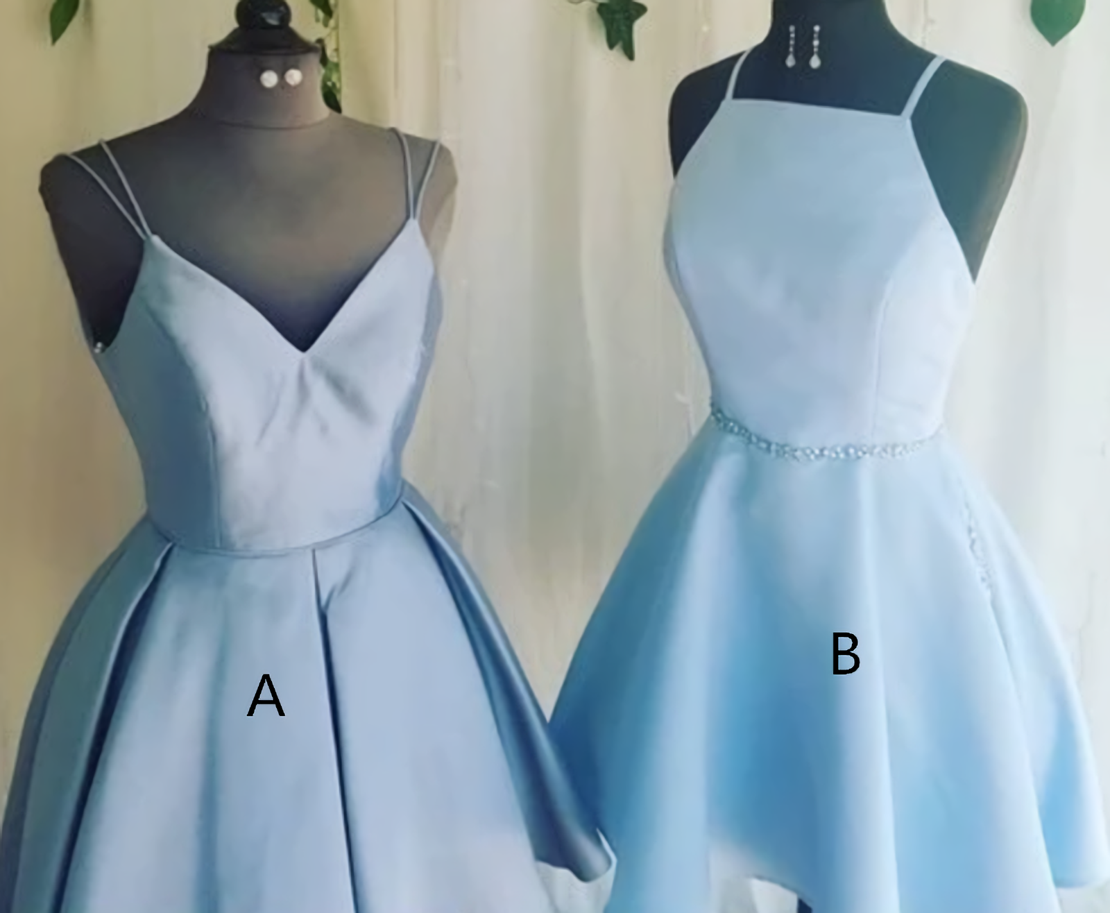A Line V Neck Light Sky Blue Short Corset Homecoming Dress With Pleats Gowns, Evening Dress With Sleeves