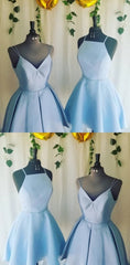 A Line V Neck Light Sky Blue Short Corset Homecoming Dress With Pleats Gowns, Evening Dresses Floral