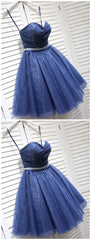 Sparkly A-Line Sweetheart Open Back Navy Sequins Short Short Corset Homecoming Dresses outfit, Ruffle Dress