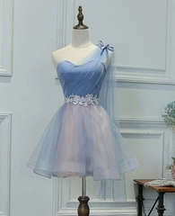 One Shoulder Tulle Sweetheart Short Blue Corset Homecoming Dresses outfit, Formal Dresses Midi