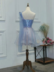 One Shoulder Tulle Sweetheart Short Blue Corset Homecoming Dresses outfit, Formal Dresses For Winter Wedding