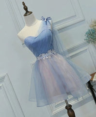 One Shoulder Tulle Sweetheart Short Blue Corset Homecoming Dresses outfit, Formal Dresses For Fall Wedding
