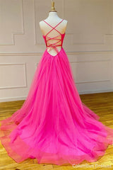 Evening Dresses Dance Dresses Hot Pink A Line Tulle Corset Prom Dresses Long Corset Formal Dresses outfit, Party Dress For Girl