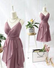 Short V Neck Corset Homecoming Dress With Ruffles Gowns, Bridesmaid Dresses For Beach Wedding