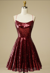 Sequin Criss-Cross Straps Burgundy Corset Homecoming Dresses outfit, Girl Dress