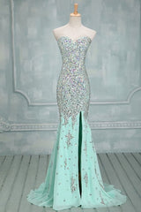 High Quality Mermaid Rhinestones Long Sexy Sweetheart Front Split Mint Chiffon Trumpet 2024 Corset Prom Dresses outfit, Wedding Dresse Vintage Lace