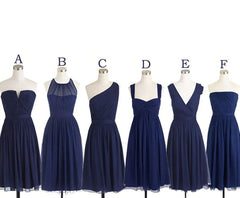 Short Navy Blue Chiffon Mismatch Maid Of Honor Girls Group In Knee Length Simple Corset Prom Dresses outfit, Prom Dress Cute