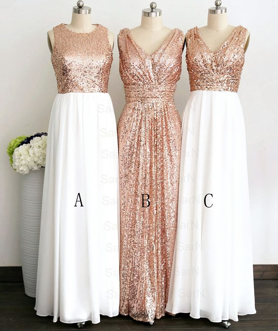 Rose Gold Sequin White Chiffon V Neck Sexy Long Elegant Simple Corset Prom Dresses outfit, Prom Dresses 2041 Fashion Outfit