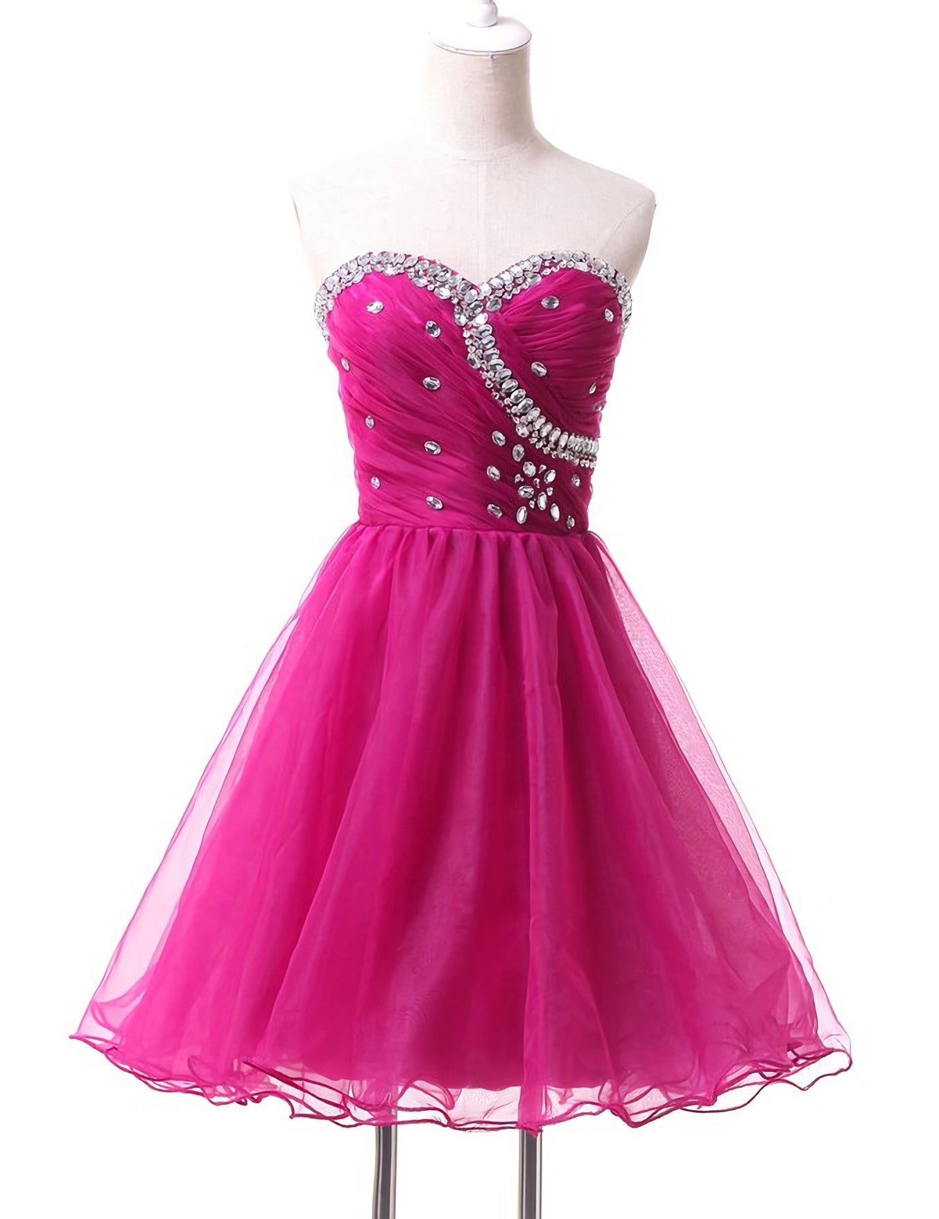 Hot Pink Cute Tulle Short Corset Homecoming Dresses outfit, Formal Dresses Long Sleeved