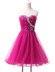Hot Pink Cute Tulle Short Corset Homecoming Dresses outfit, Formal Dresses Long Sleeved