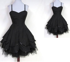 Black Tulle Spaghetti Straps Short Sweet 16 Modest For Teens Corset Homecoming Dresses outfit, Open Back Prom Dress