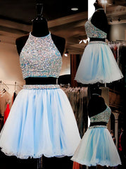 Light Sky Blue Tulle 2 Pieces Two Piece Sweet 16 Corset Homecoming Dresses outfit, Dress Short