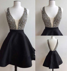 Black Satin V-back Rhinestone Little Black Juniors Corset Homecoming Dresses outfit, Dress To Wear To A Wedding
