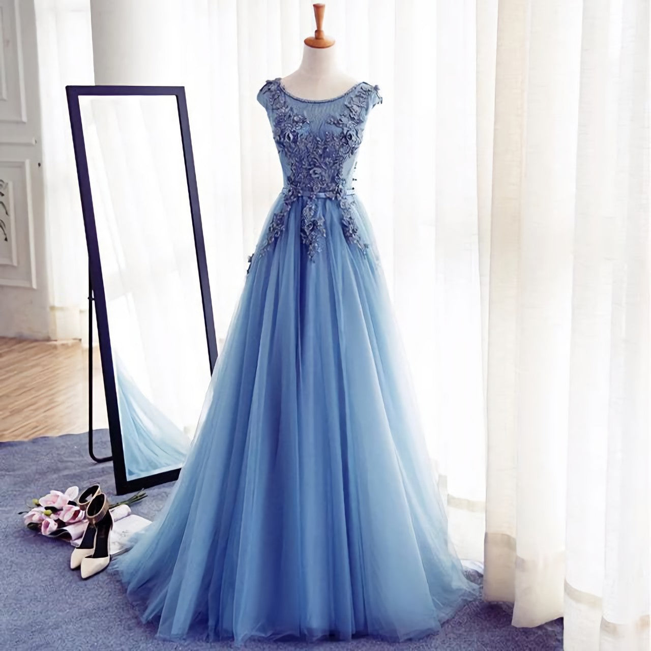 A Line Flowers Long Charming Women Corset Prom Dresses outfit, Prom Dress Type