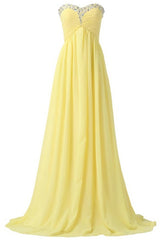 Sweetheart Long Yellow Chiffon Beaded Pregnant High Low For Teens Simple Corset Bridesmaid Dresses outfit, Prom Dressed Long