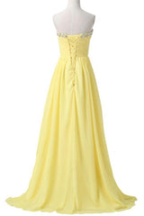 Sweetheart Long Yellow Chiffon Beaded Pregnant High Low For Teens Simple Corset Bridesmaid Dresses outfit, Prom Dresses Shop