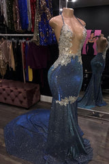 Long Halter Sheath Blue Open Front Backless Corset Prom Dresses outfit, Prom Dress Pattern