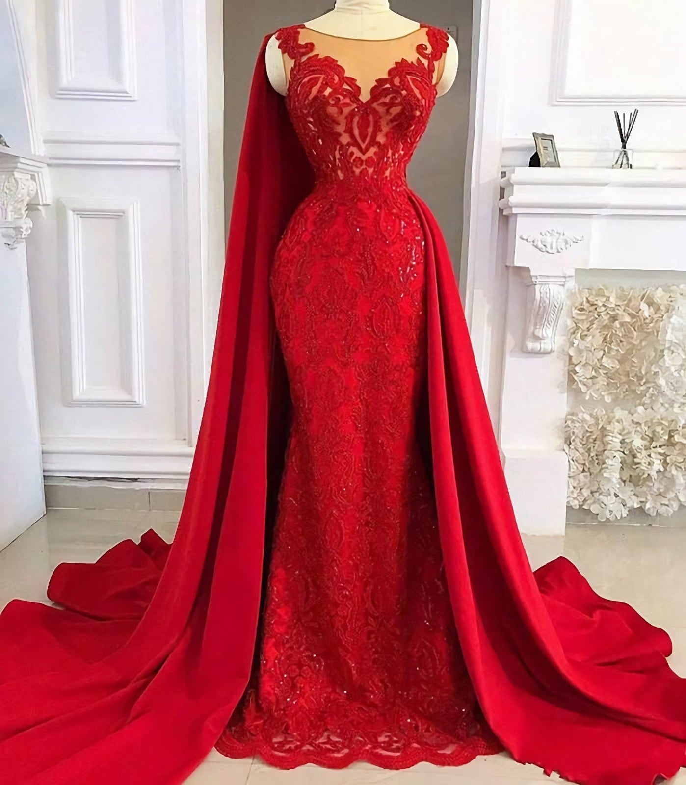 Tulle Red With Appliques Satin Sheath Long Corset Prom Dresses outfit, Prom Dress 07