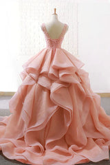 Puffy Tulle Long Corset Prom Dress with Beading, A Line Sleeveless Party Gown Outfits, Classy Dress Outfit