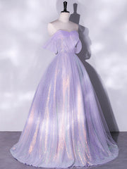 Purple A-Line Tulle Sequin Long Corset Prom Dress, Purple Sequin Long Corset Formal Dress outfit, Prom