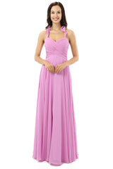 Purple Chiffon Halter Backless With Pleats Corset Bridesmaid Dresses outfit, Country Wedding Dress