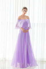 Purple Chiffon Off The Shoulder Long Corset Bridesmaid Dresses outfit, Party Dress Fall