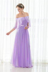 Purple Chiffon Off The Shoulder Long Corset Bridesmaid Dresses outfit, Party Dresses Fall