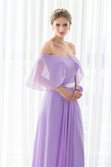 Purple Chiffon Off The Shoulder Long Corset Bridesmaid Dresses outfit, Party Dress For Ladies