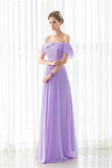Purple Chiffon Off The Shoulder Long Corset Bridesmaid Dresses outfit, Party Dresses For 40 Year Olds