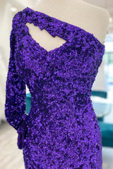 Purple Cut Out Open Back One Shoulder Sequins Corset Homecoming Dress outfit, Purple Cut Out Open Back One Shoulder Sequins Homecoming Dress