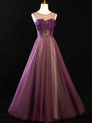 Purple Floral Long Lace Corset Prom Dresses, Purple Floral Long Lace Corset Formal Evening Dresses outfit, Party Dress Dresses