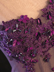 Purple Floral Long Lace Corset Prom Dresses, Purple Floral Long Lace Corset Formal Evening Dresses outfit, Party Dress Style