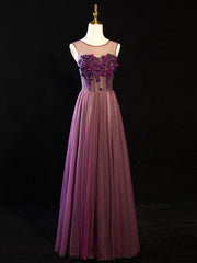 Purple Floral Long Lace Corset Prom Dresses, Purple Floral Long Lace Corset Formal Evening Dresses outfit, Party Dresses Sale