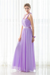 Purple Halter Chiffon Backless Pleats Long Corset Bridesmaid Dresses outfit, Party Dress For Cocktail