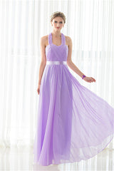 Purple Halter Chiffon Backless Pleats Long Corset Bridesmaid Dresses outfit, Party Dresses Summer Dresses 2048